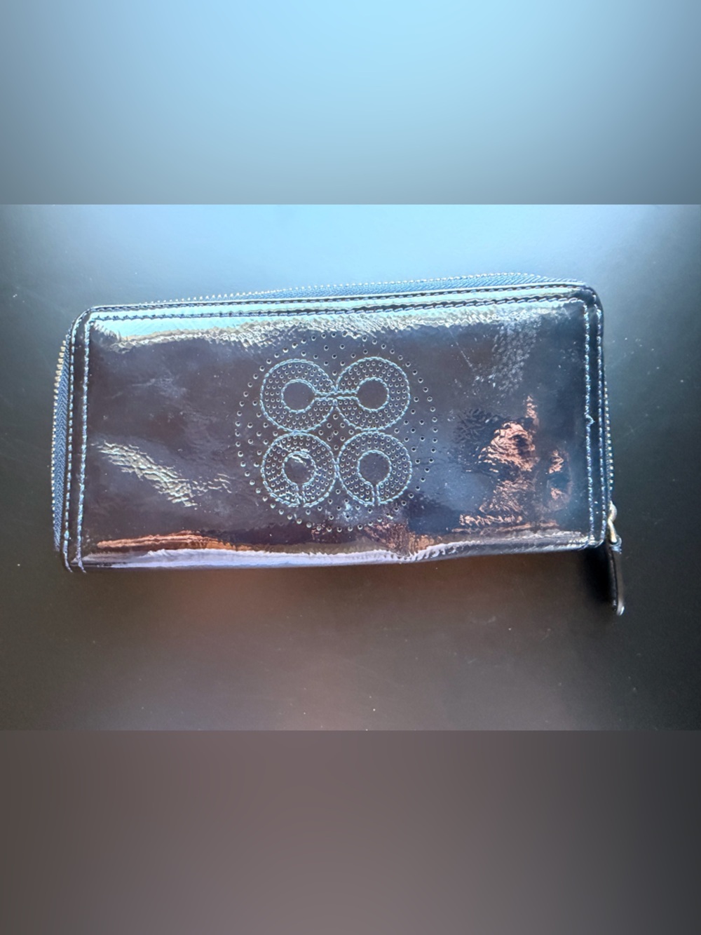 Coach Black Patent Leather Zip Wallet